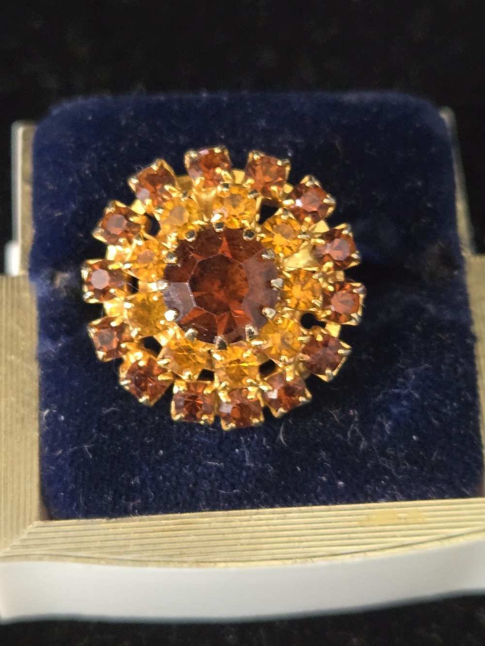 Vintage Gold-Tone Ring with Amber and Cognac Stones - Women Jewelry